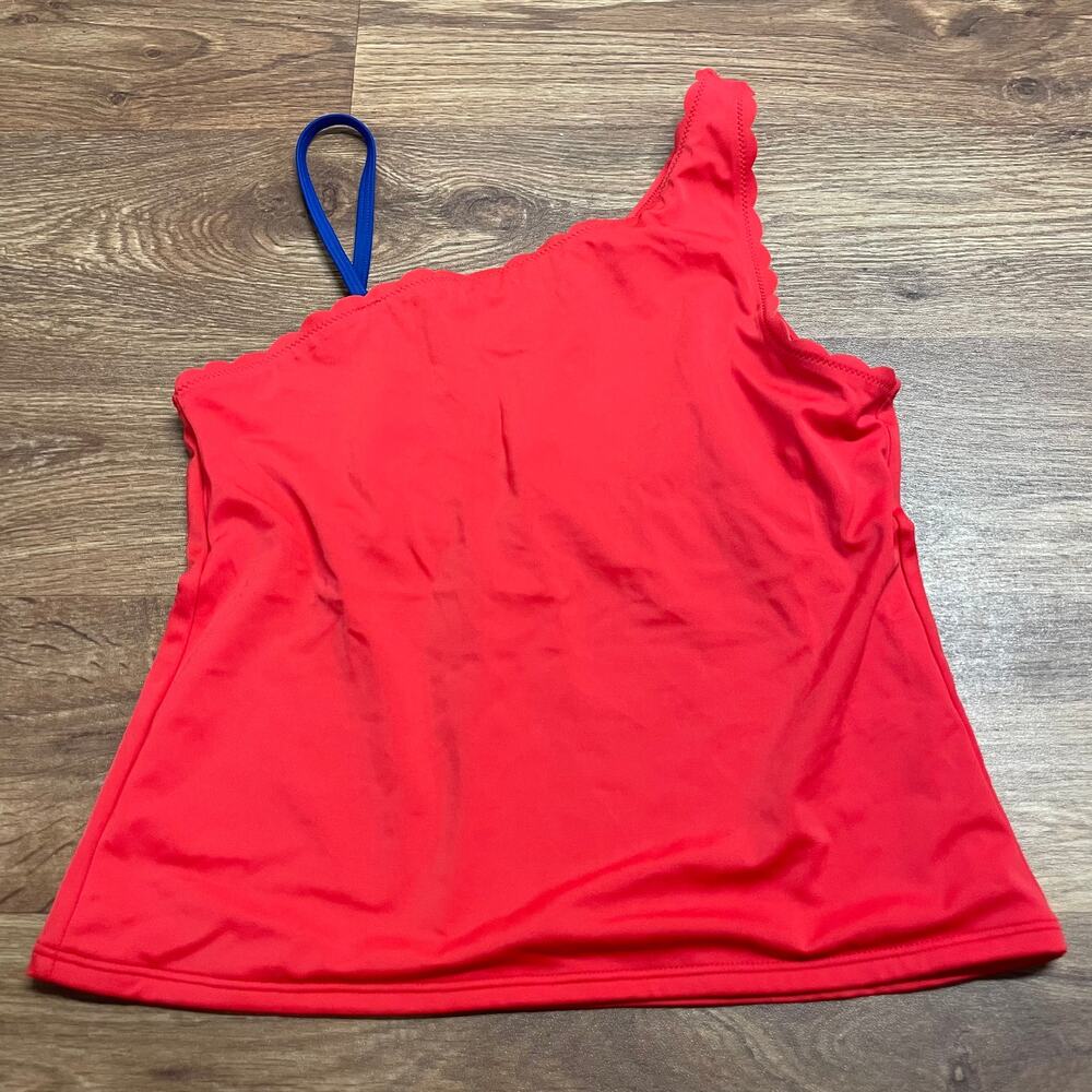 Lands End Girls Solid Red Blue Scalloped Tankini Swim Top Size 16
